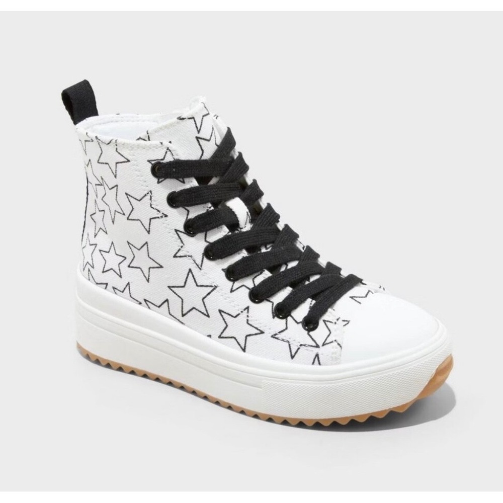 Art Class Kids White Black Star Print High Top Platform Sneakers Size 13 NEW